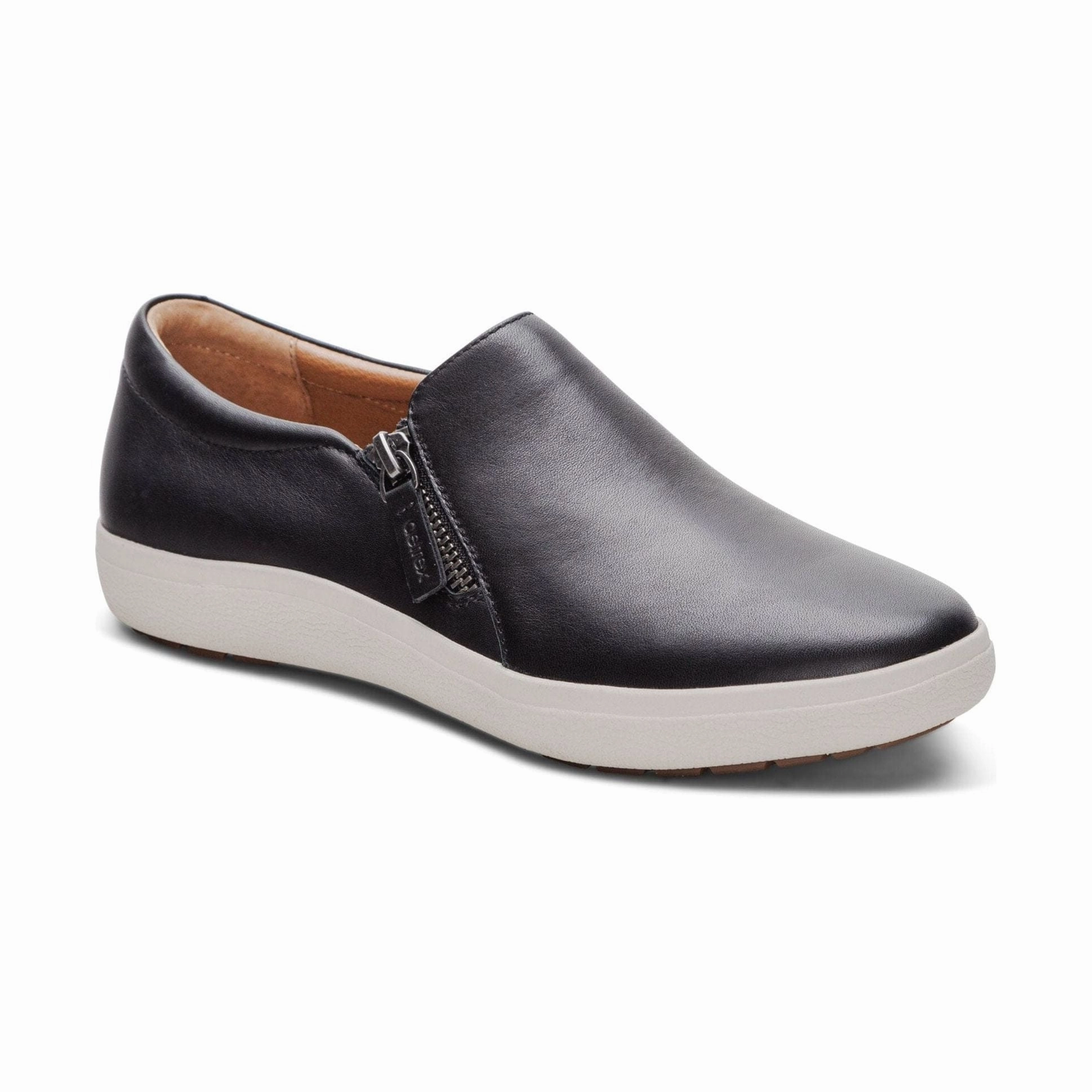 AETREX JENNA SLIP-ON LEATHER SNEAKERS WOMEN'S Aetrex orthotic friendly walking shoes