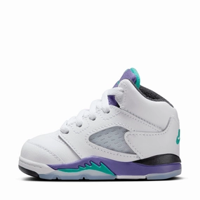 Air Jordan 5 Retro OG 'Grape' (TD) - White/New Emerald Air Jordan signature sneakers