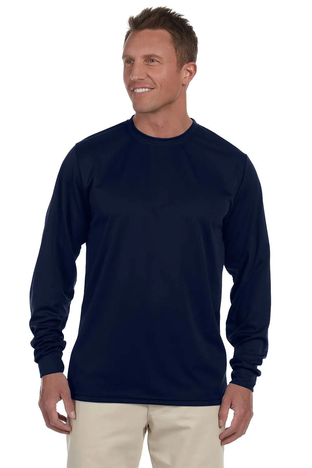 Augusta Sportswear Mens Moisture Wicking Long Sleeve Crewneck T-Shirt - Navy Blue