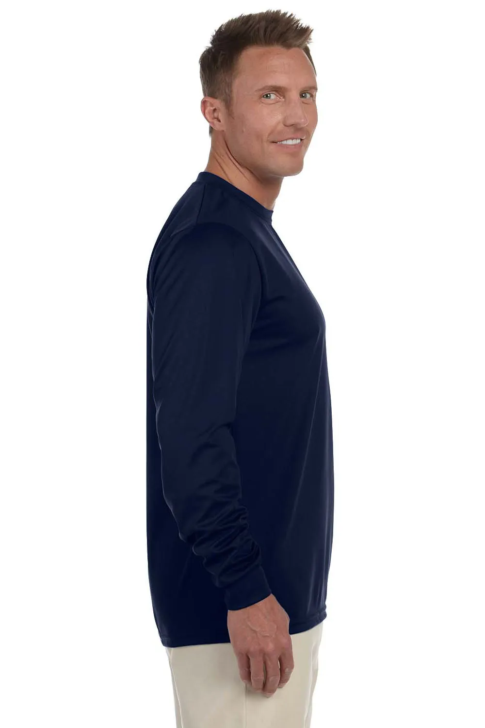 Augusta Sportswear Mens Moisture Wicking Long Sleeve Crewneck T-Shirt - Navy Blue