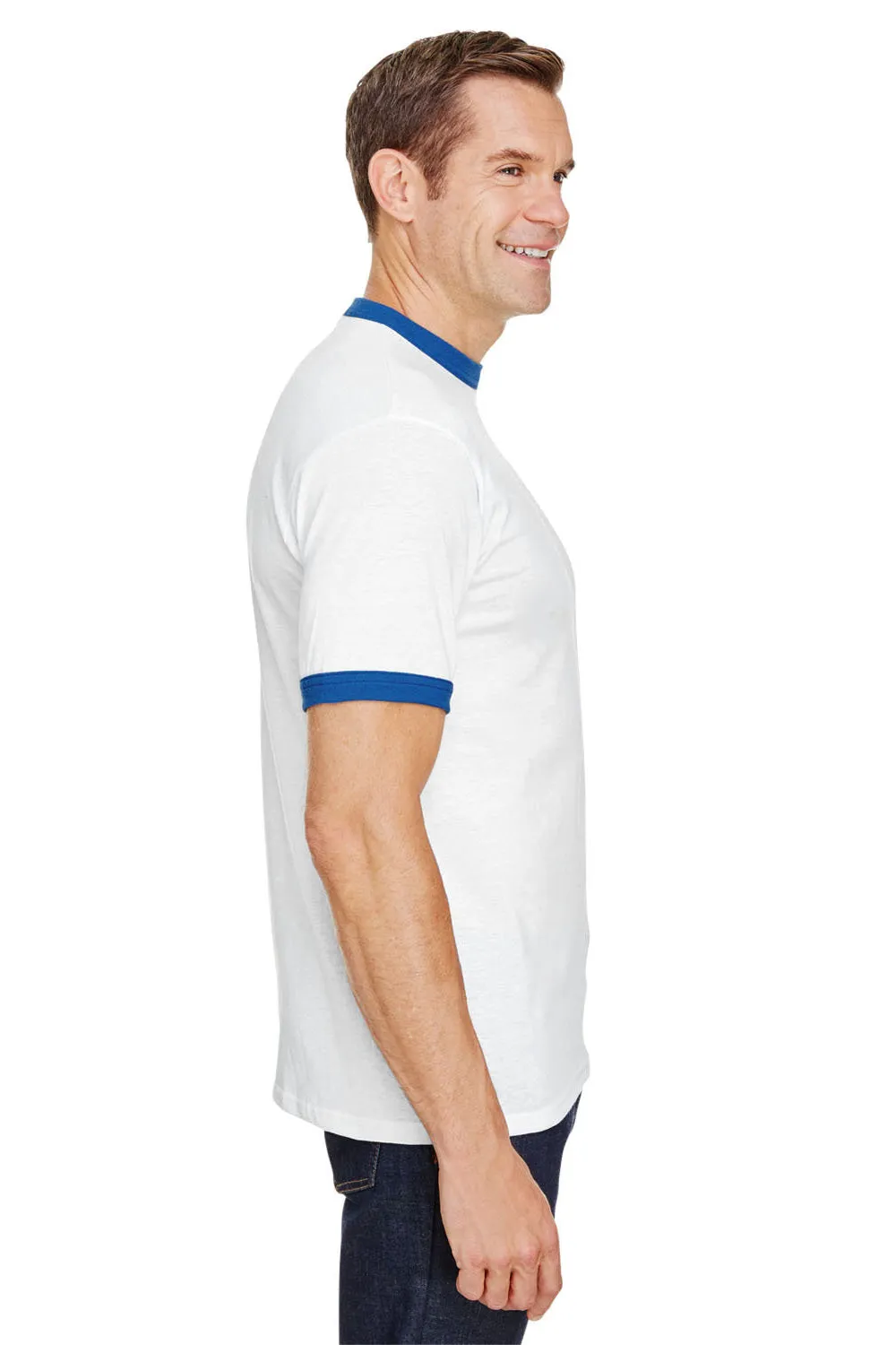 Augusta Sportswear Mens Ringer Short Sleeve Crewneck T-Shirt - White/Royal Blue