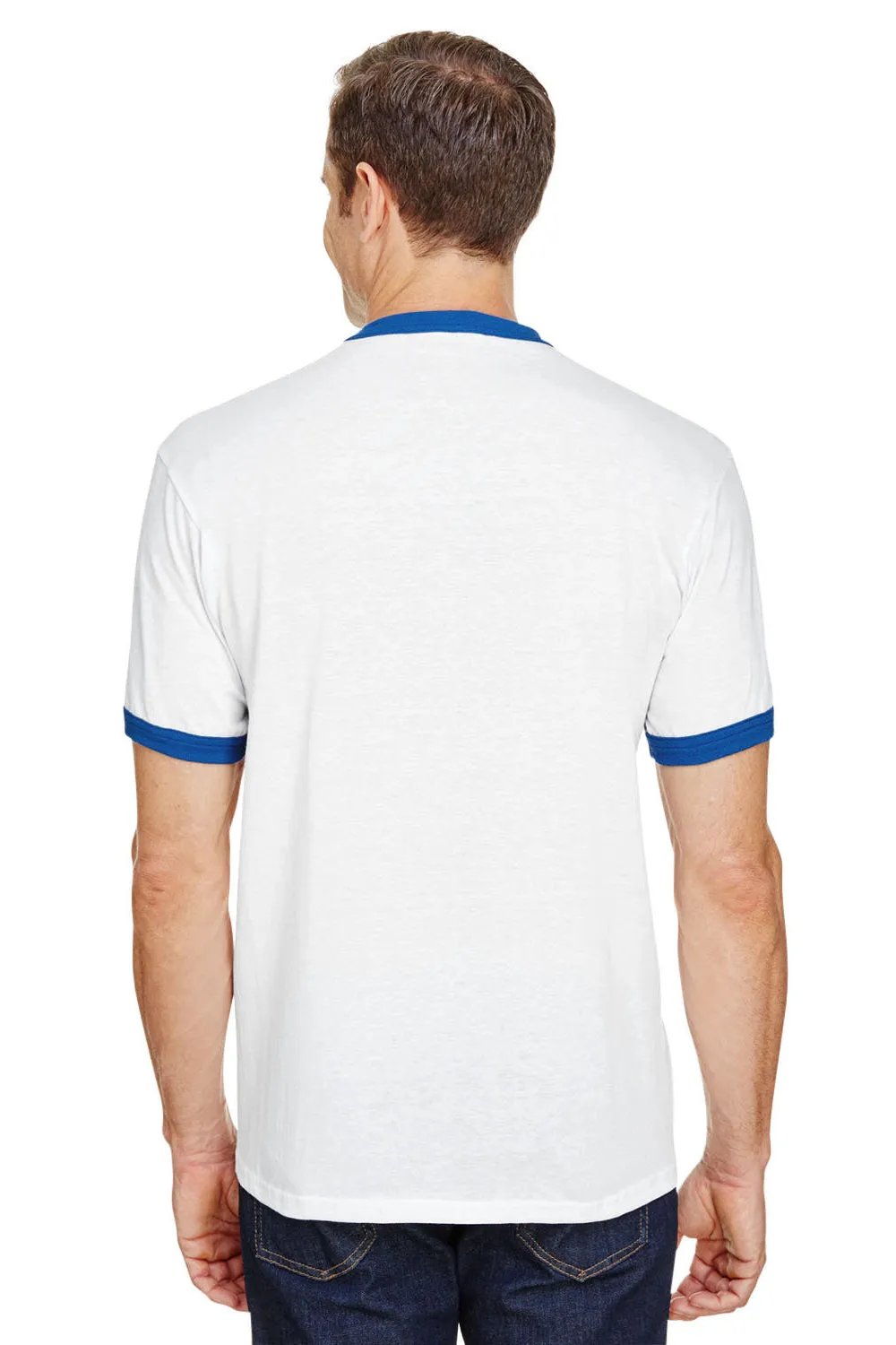 Augusta Sportswear Mens Ringer Short Sleeve Crewneck T-Shirt - White/Royal Blue
