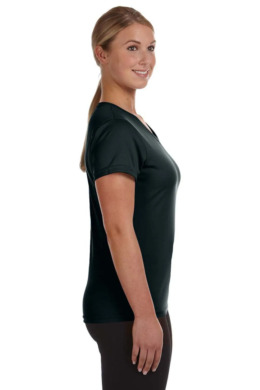 Augusta Sportswear Womens Moisture Wicking Short Sleeve V-Neck T-Shirt - Black