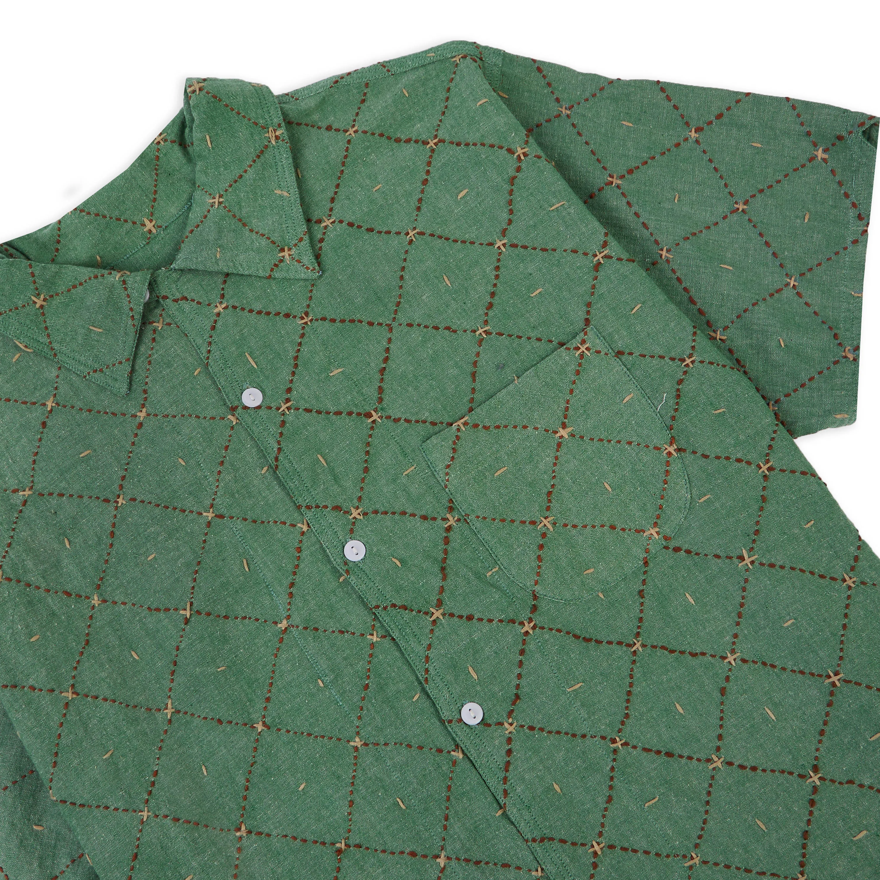 Clothing Burrows And Hare Kantha Short Sleeve Shirt - Green
