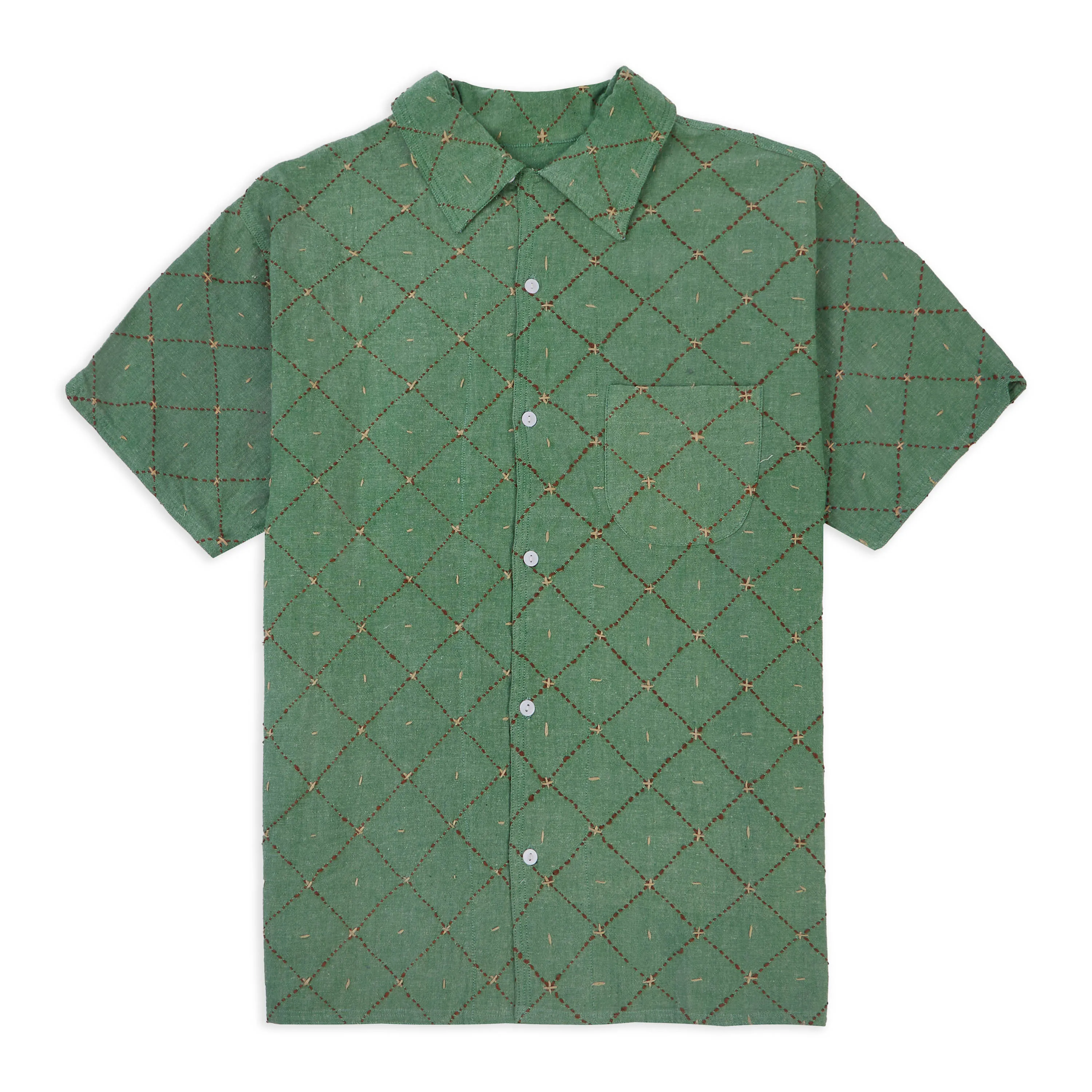 Clothing Burrows And Hare Kantha Short Sleeve Shirt - Green