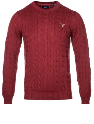 Cotton Cable Crew Neck Sweater Dark Burgundy Mel