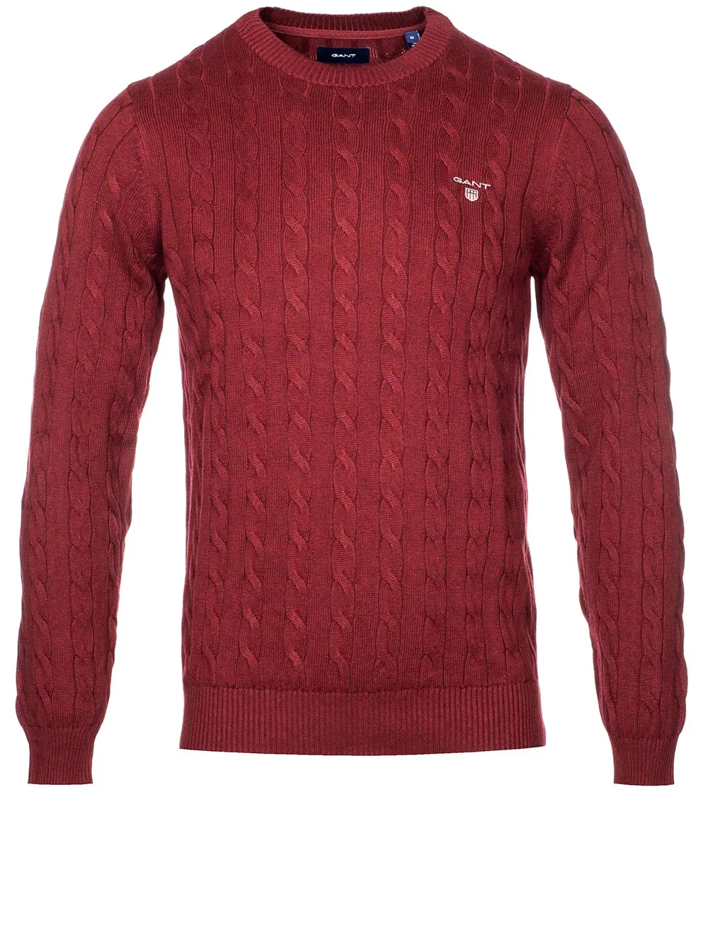 Cotton Cable Crew Neck Sweater Dark Burgundy Mel
