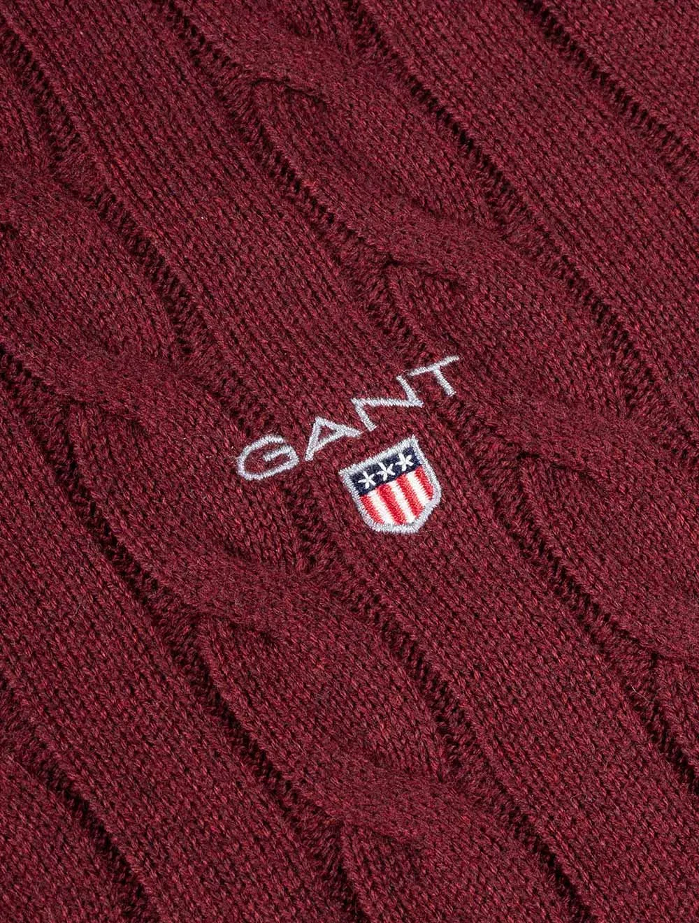Cotton Cable Crew Neck Sweater Dark Burgundy Mel
