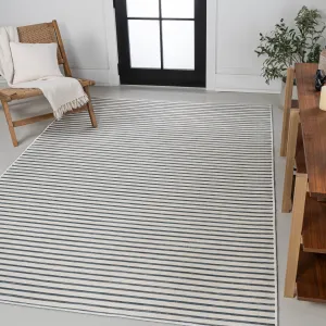 Damon Classic Coastal Pinstripe Reversible Machine-Washable Navy/Cream 4 ft. x 6 ft. Indoor/Outdoor Area Rug Jonathan Y Home
