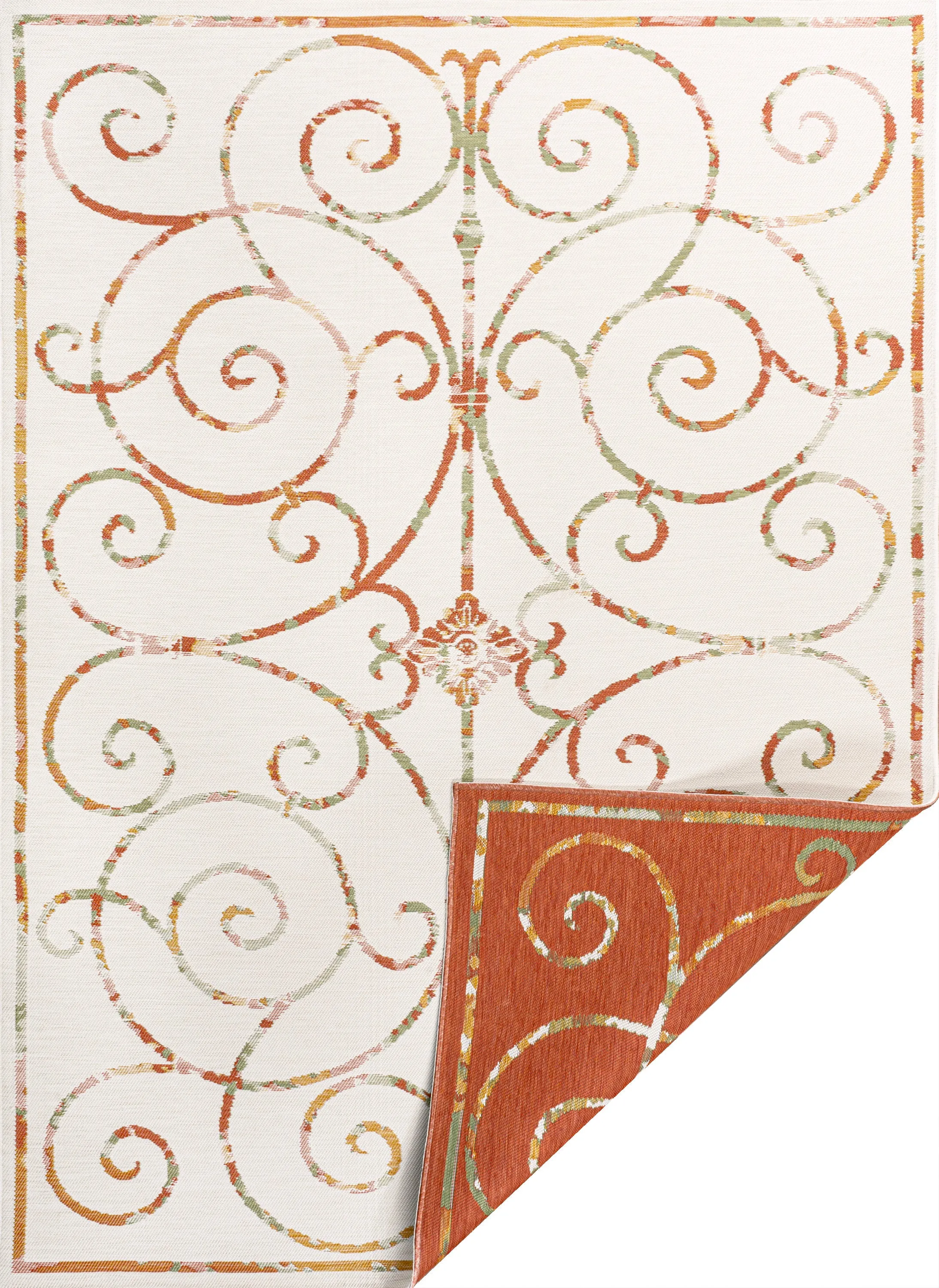 Danae Classic Cottage Filigree Scroll Reversible Machine-Washable Cream/Terra 5 ft. x 8 ft. Indoor/Outdoor Area Rug Jonathan Y Home
