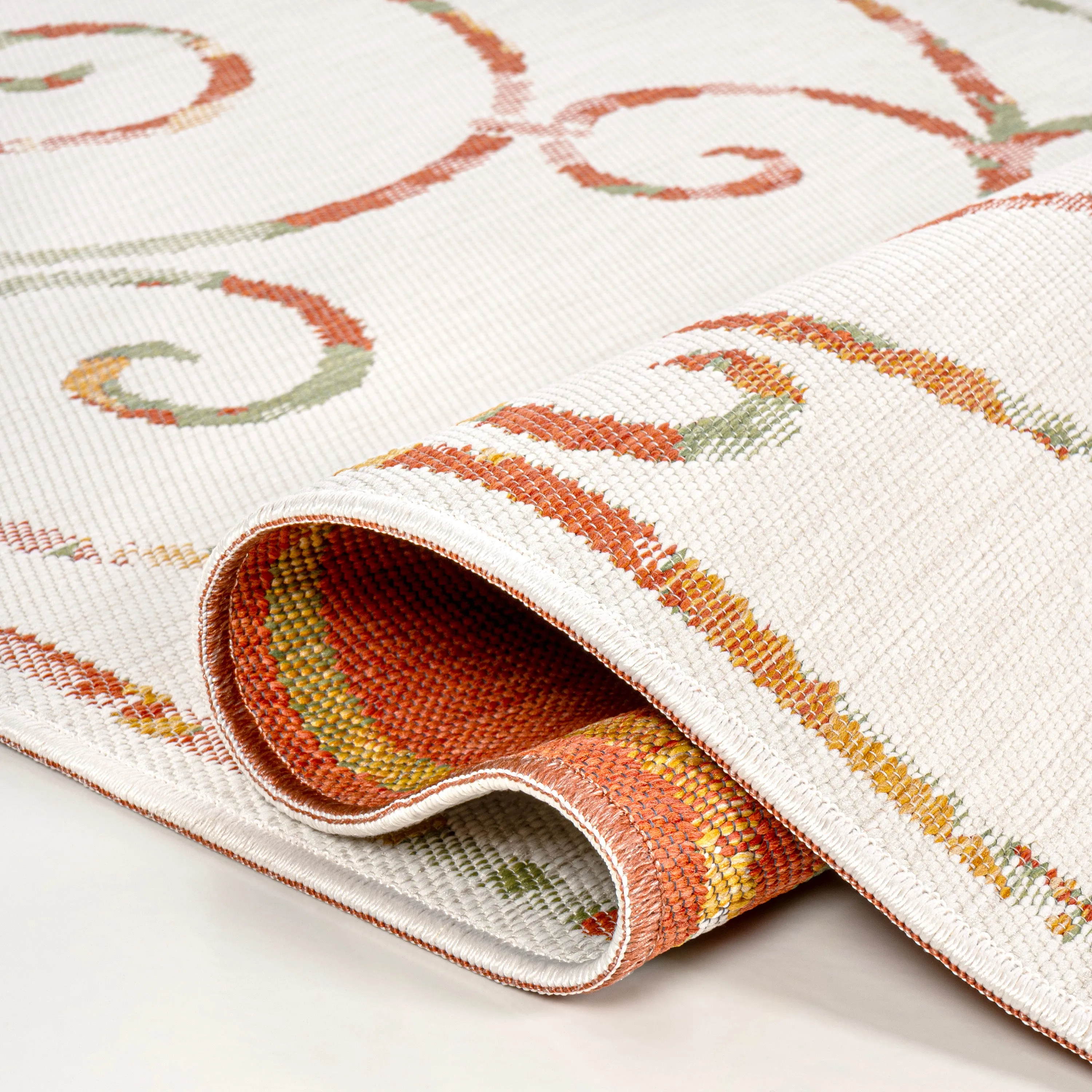 Danae Classic Cottage Filigree Scroll Reversible Machine-Washable Cream/Terra 5 ft. x 8 ft. Indoor/Outdoor Area Rug Jonathan Y Home