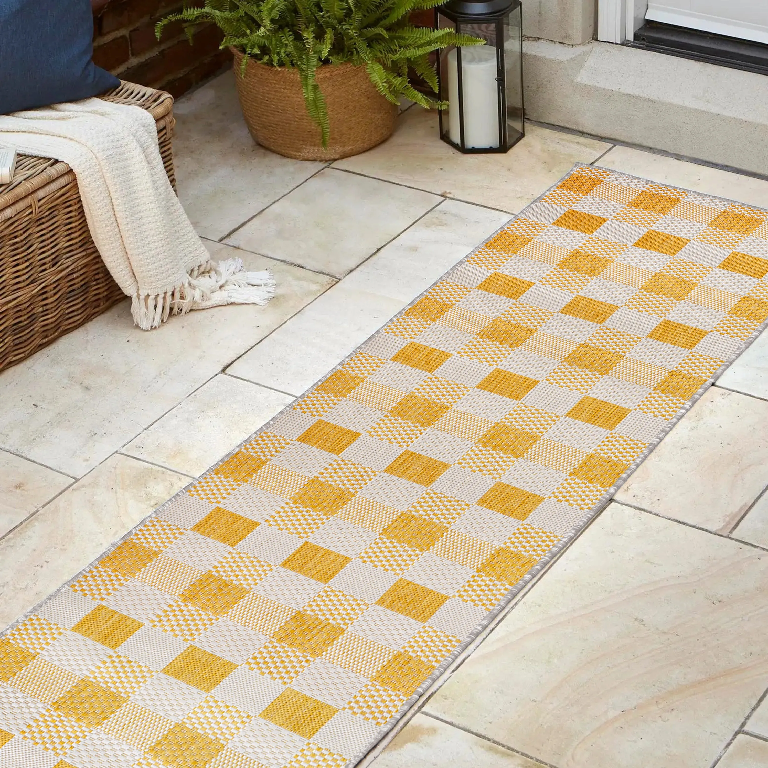 Darcy Traditional Geometric Bold Gingham Salmon/Cream Indoor/Outdoor Area Rug Jonathan Y Home