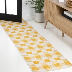 Darcy Traditional Geometric Bold Gingham Salmon/Cream Indoor/Outdoor Area Rug Jonathan Y Home