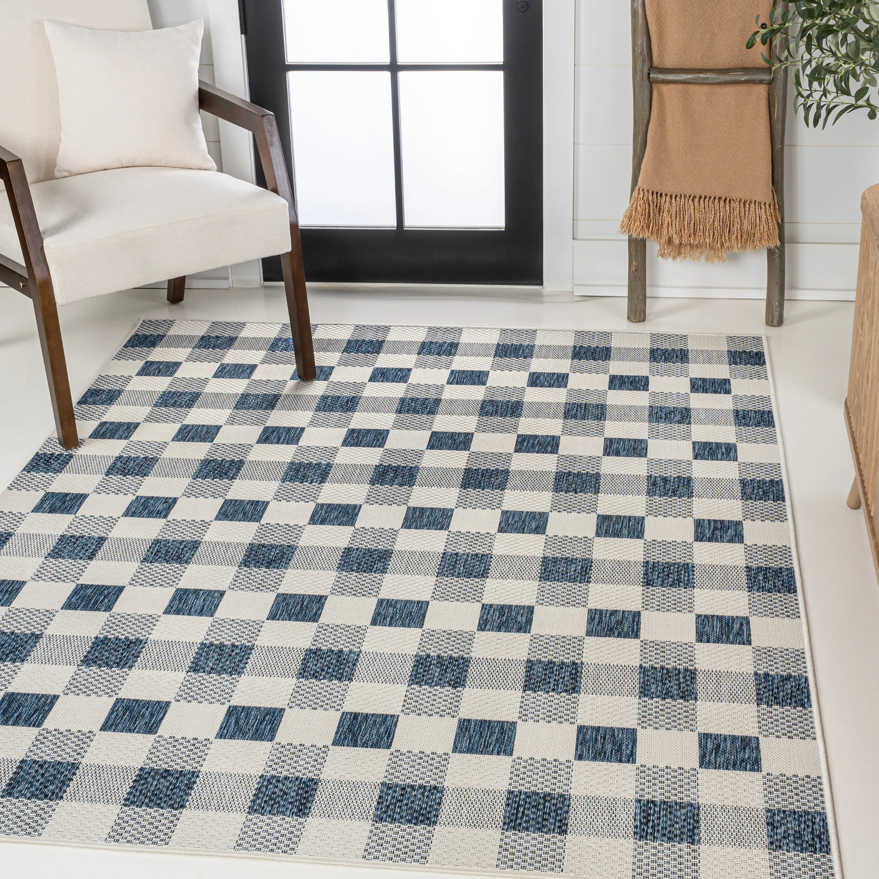 Darcy Traditional Geometric Bold Gingham Salmon/Cream Indoor/Outdoor Area Rug Jonathan Y Home