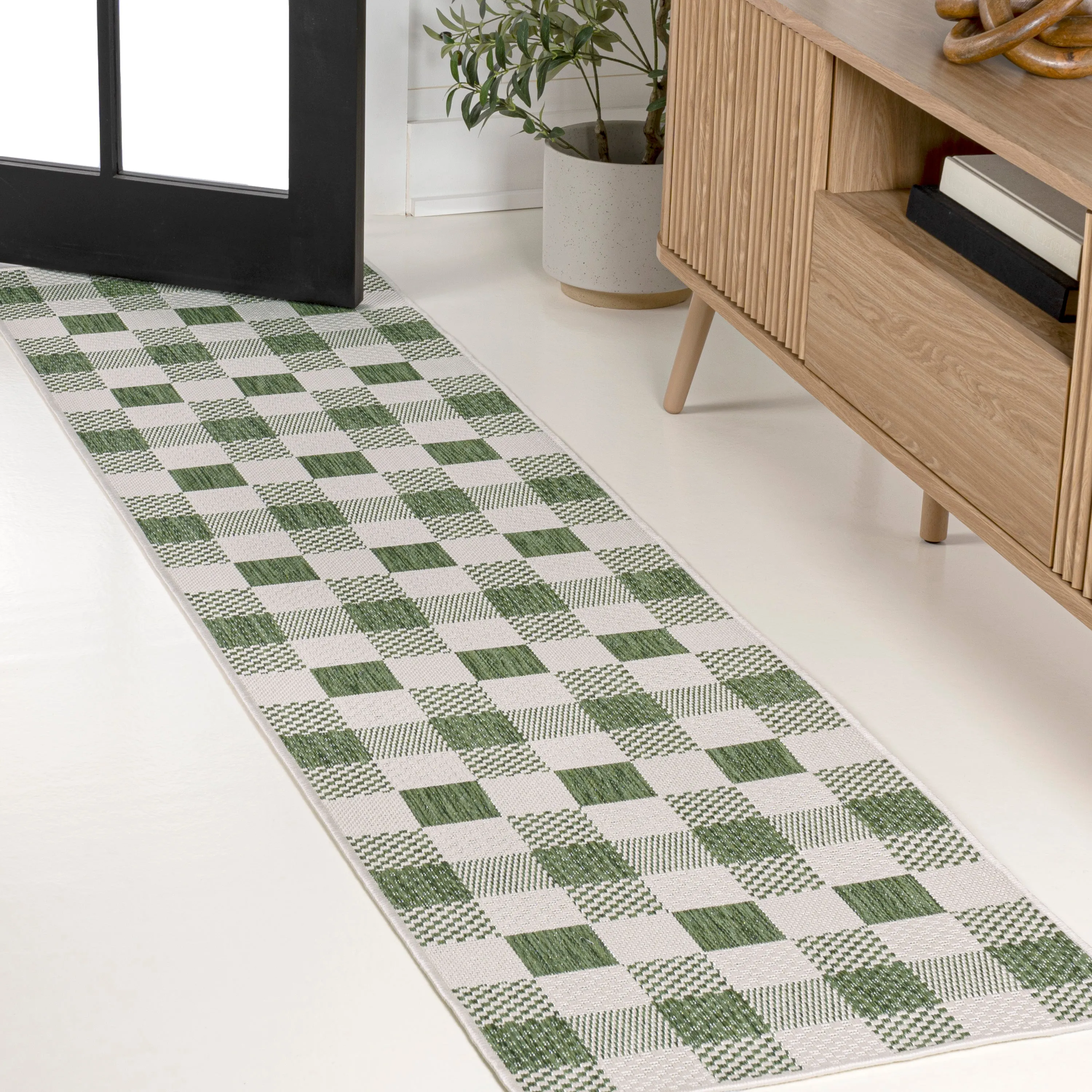 Darcy Traditional Geometric Bold Gingham Salmon/Cream Indoor/Outdoor Area Rug Jonathan Y Home