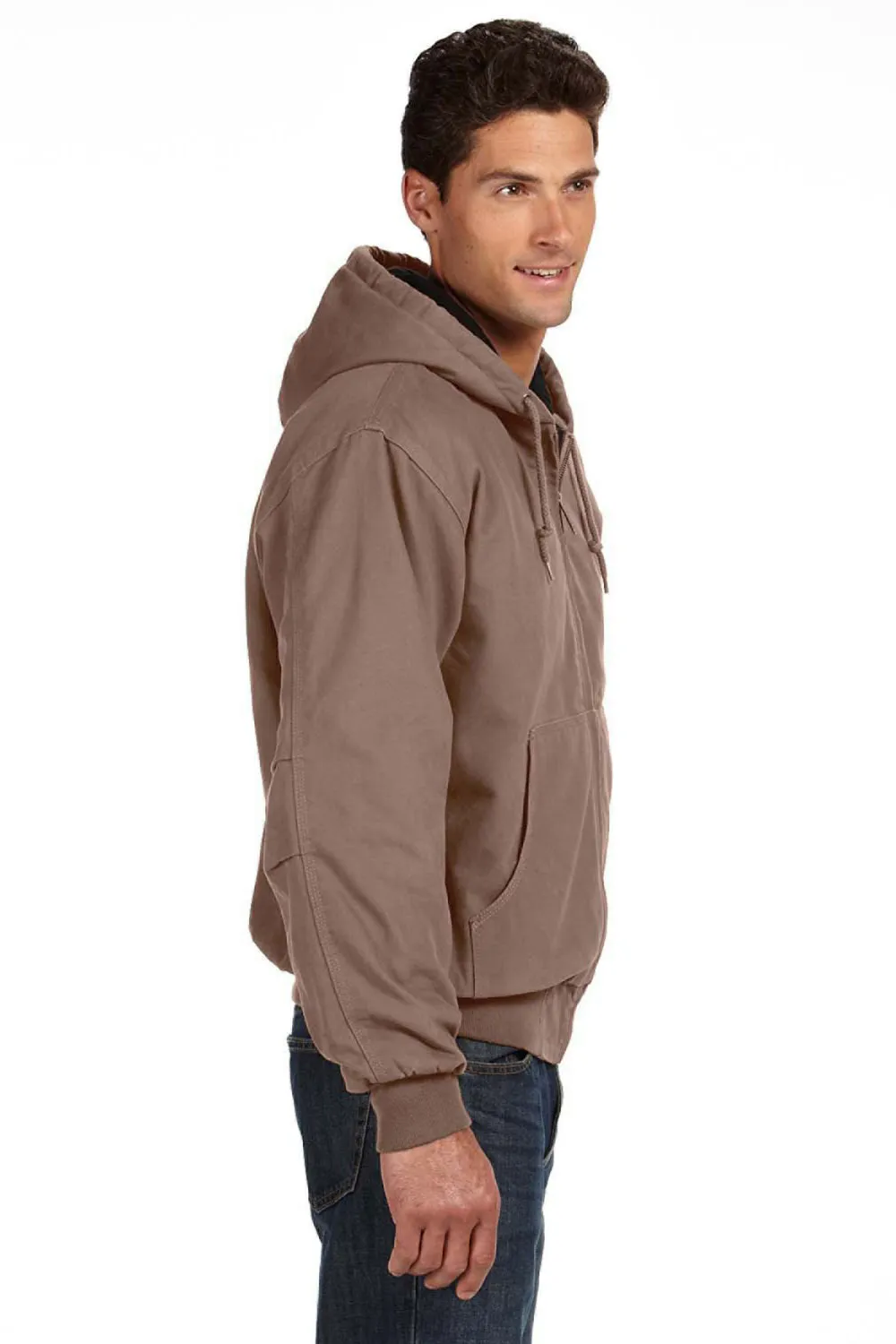 Dri Duck Mens Cheyenne Full Zip Hooded Sweatshirt Hoodie w/ Pockets - Khaki Brown  Discount Clothing Dri-Duck