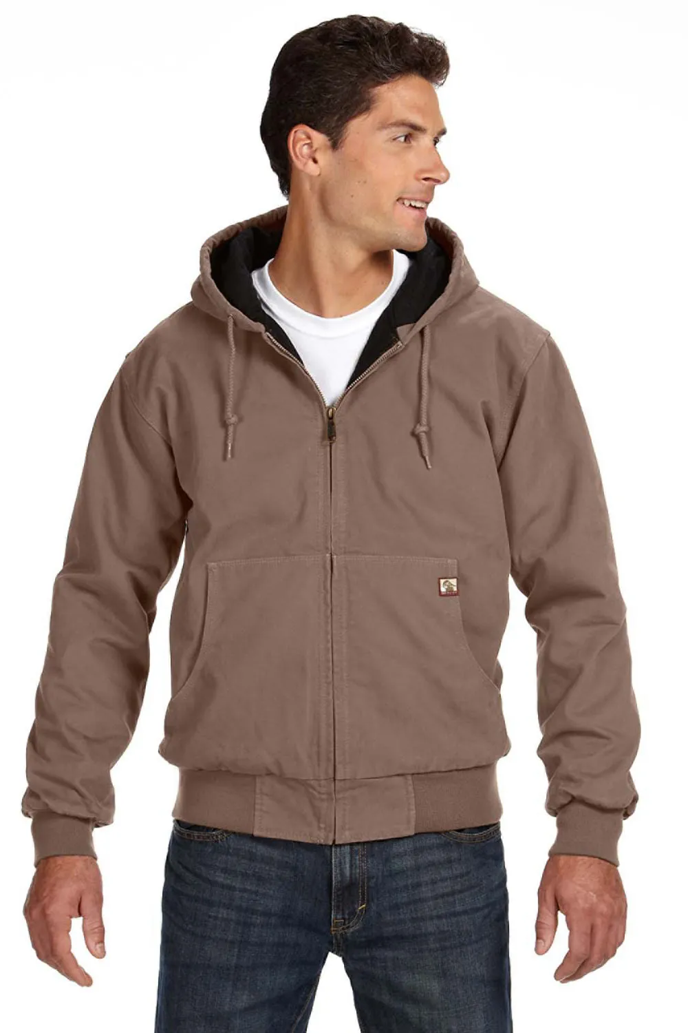Dri Duck Mens Cheyenne Full Zip Hooded Sweatshirt Hoodie w/ Pockets - Khaki Brown  Discount Clothing Dri-Duck