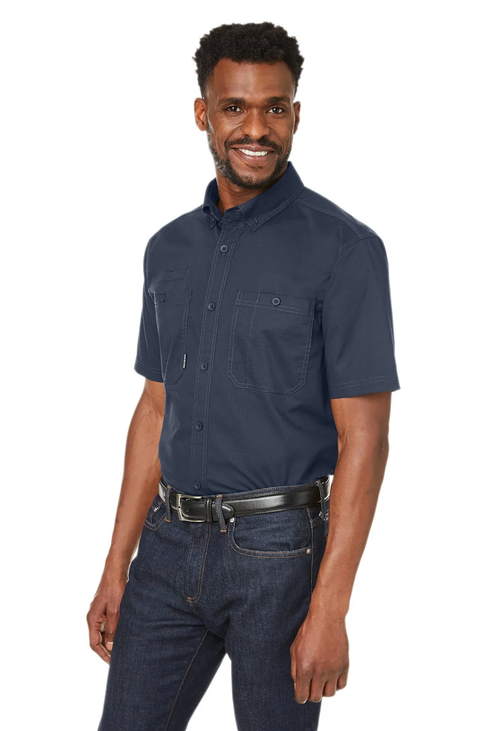 Dri Duck Mens Craftsman Ripstop Short Sleeve Button Down Shirt w/ Double Pockets - Deep Blue  Discount Clothing Dri-Duck