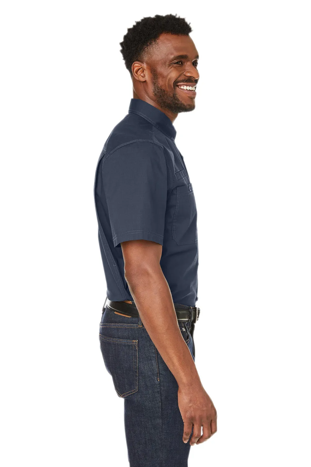 Dri Duck Mens Craftsman Ripstop Short Sleeve Button Down Shirt w/ Double Pockets - Deep Blue  Discount Clothing Dri-Duck