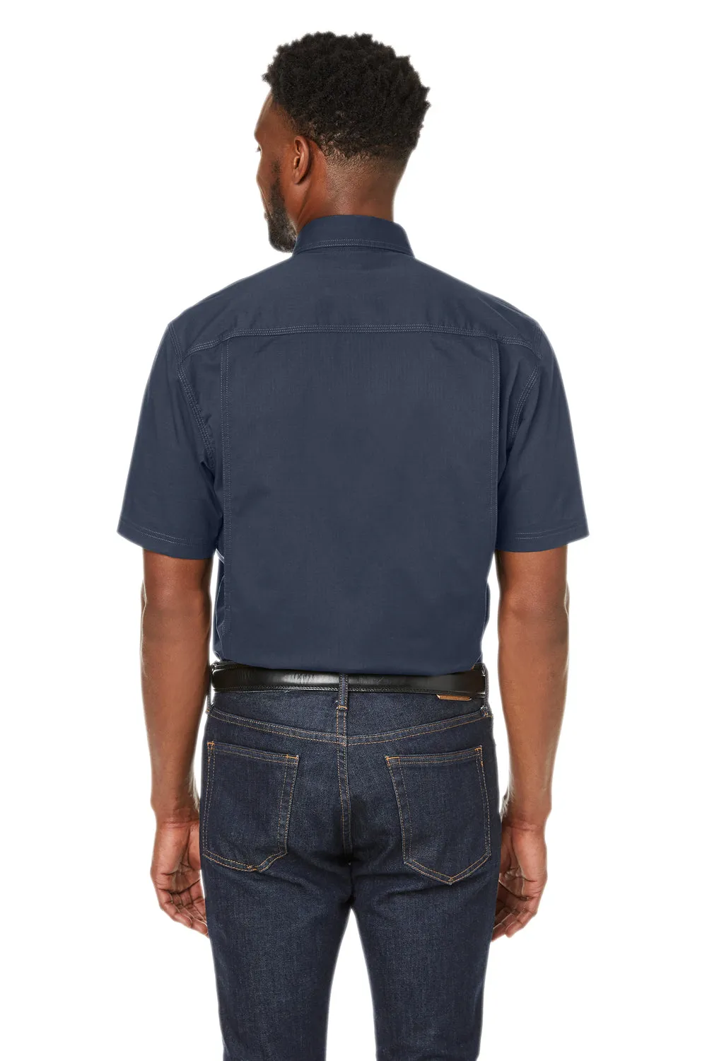 Dri Duck Mens Craftsman Ripstop Short Sleeve Button Down Shirt w/ Double Pockets - Deep Blue  Discount Clothing Dri-Duck