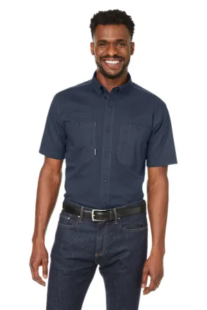 Dri Duck Mens Craftsman Ripstop Short Sleeve Button Down Shirt w/ Double Pockets - Deep Blue  Discount Clothing Dri-Duck