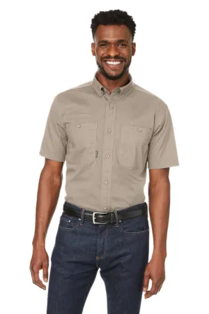 Dri Duck Mens Craftsman Ripstop Short Sleeve Button Down Shirt w/ Double Pockets - Rope Brown  Discount Clothing Dri-Duck