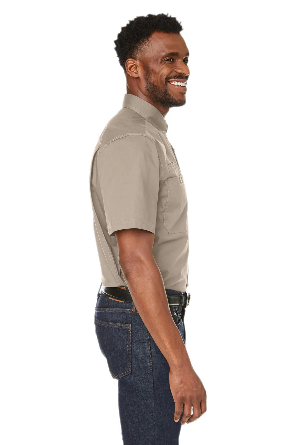 Dri Duck Mens Craftsman Ripstop Short Sleeve Button Down Shirt w/ Double Pockets - Rope Brown  Discount Clothing Dri-Duck