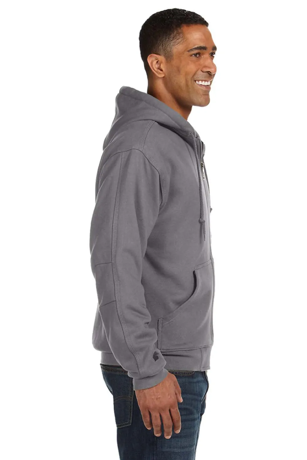 Dri Duck Mens Crossfire PowerFleece Full Zip Hooded Sweatshirt Hoodie w/ Pockets - Dark Oxford Grey  Discount Clothing Dri-Duck