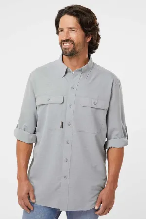 Dri Duck Mens Crossroad UPF 50  Long Sleeve Button Down Shirt w/ Double Pockets - Grey  Discount Clothing Dri-Duck