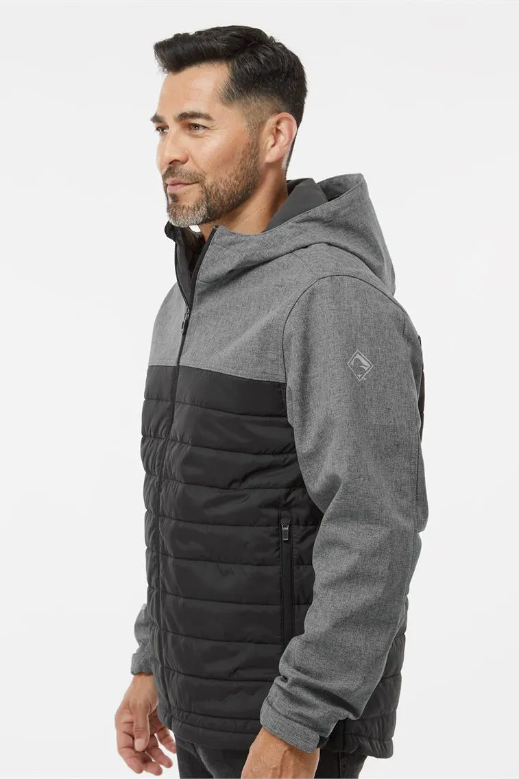 Dri Duck Mens Pinnacle Water Resistant Puffer Full Zip Hooded Jacket - Heather Black/Black  Discount Clothing Dri-Duck