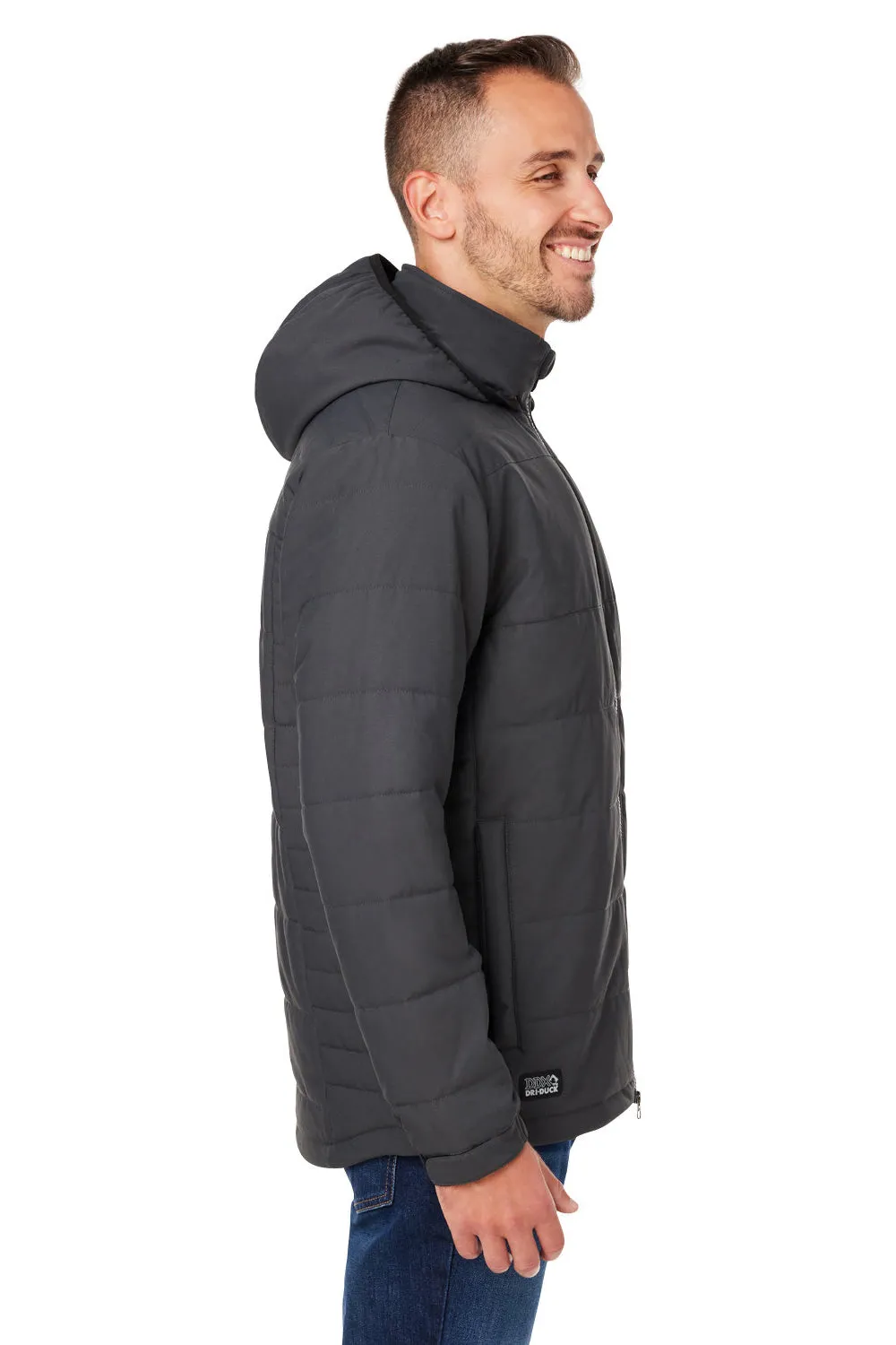 Dri Duck Mens Quantum Water Resistant Puffer Full Zip Hooded Jacket - Graphite Grey  Discount Clothing Dri-Duck