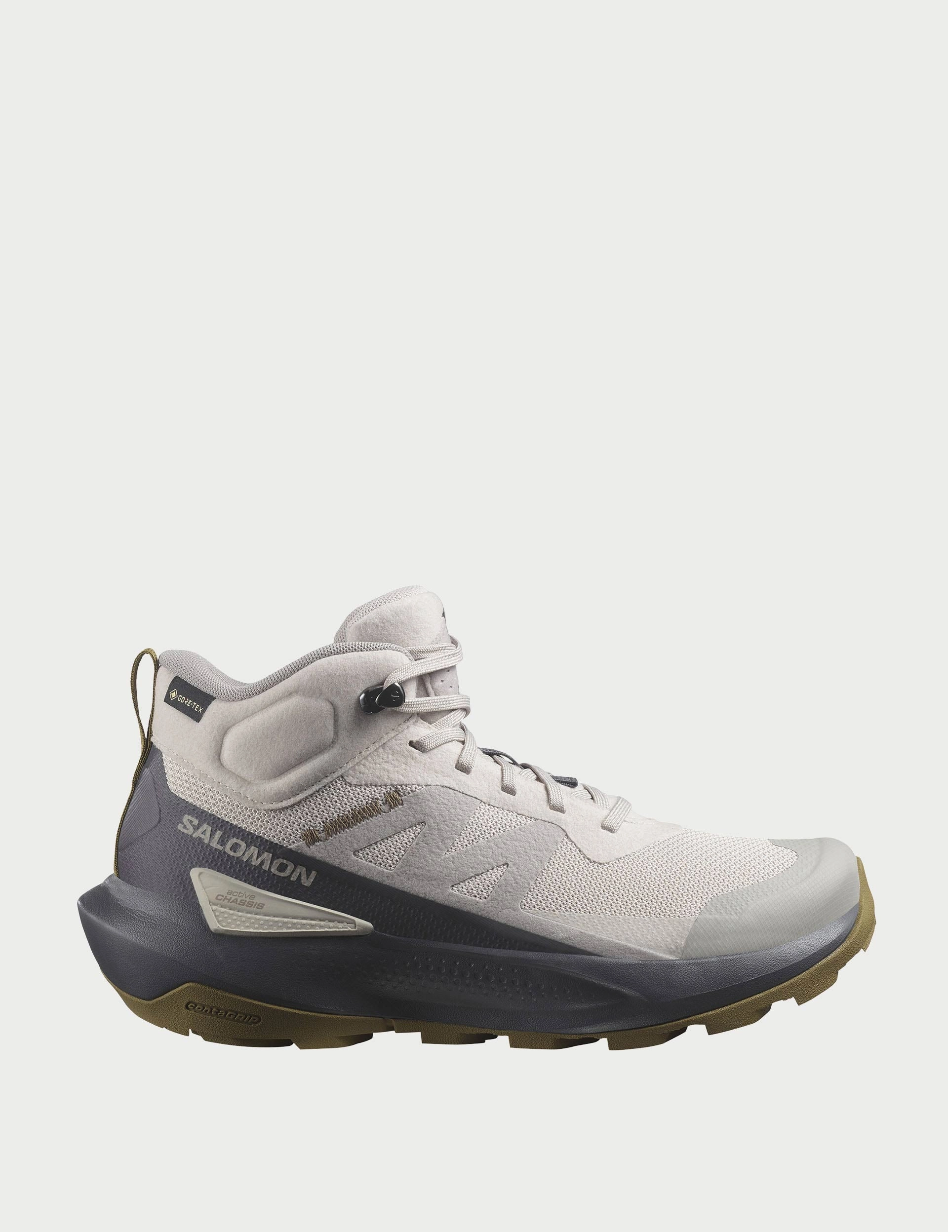 Elixir Activ Mid Gore-Tex - Silver Cloud/Nine Iron/Gothic Olive Salomon trail running shoes for rugged terrain