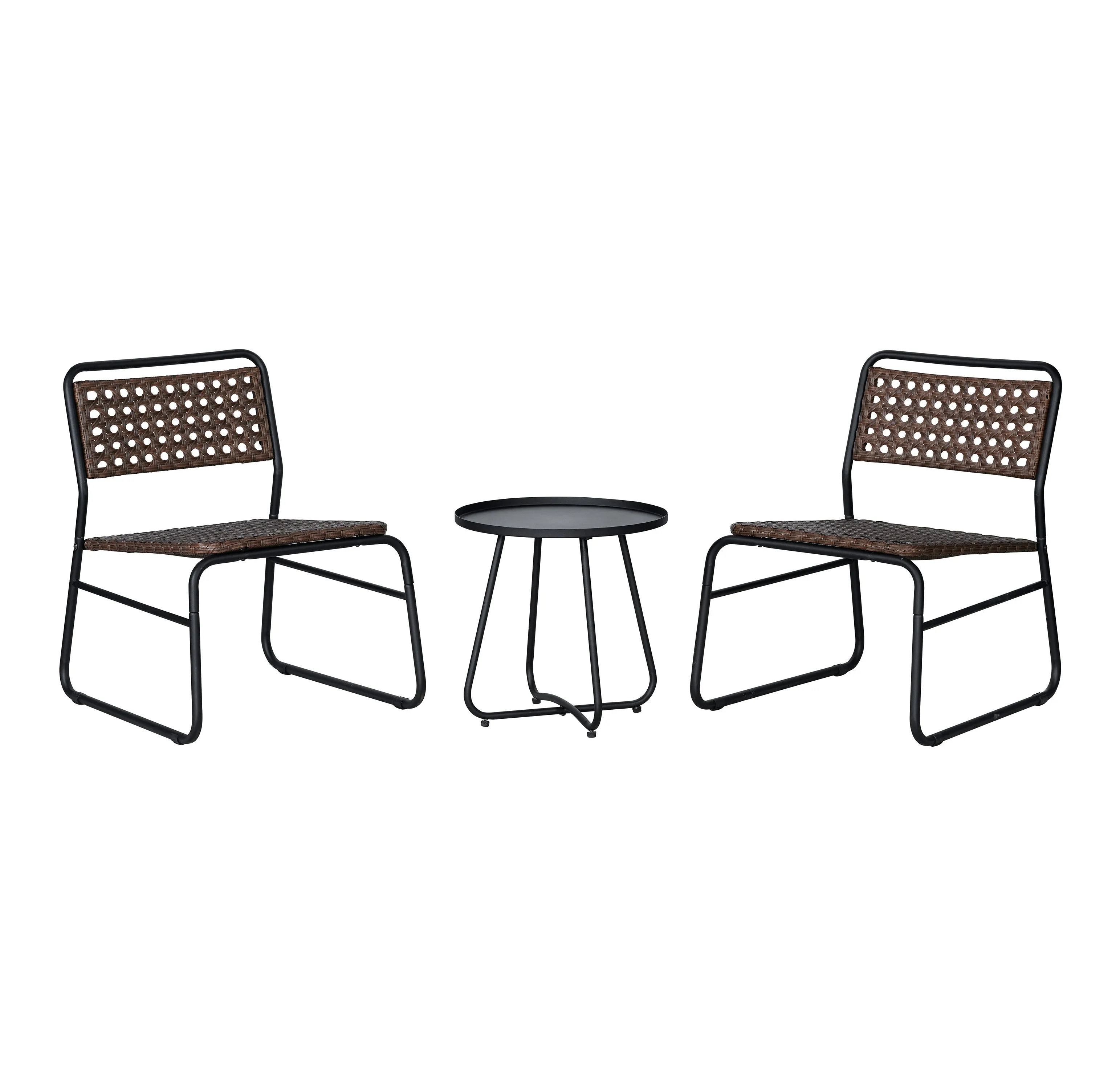 Freja 3-Piece Mid-Century Modern Faux Rattan Conversation Outdoor Patio Set, Black/Brown Jonathan Y Home