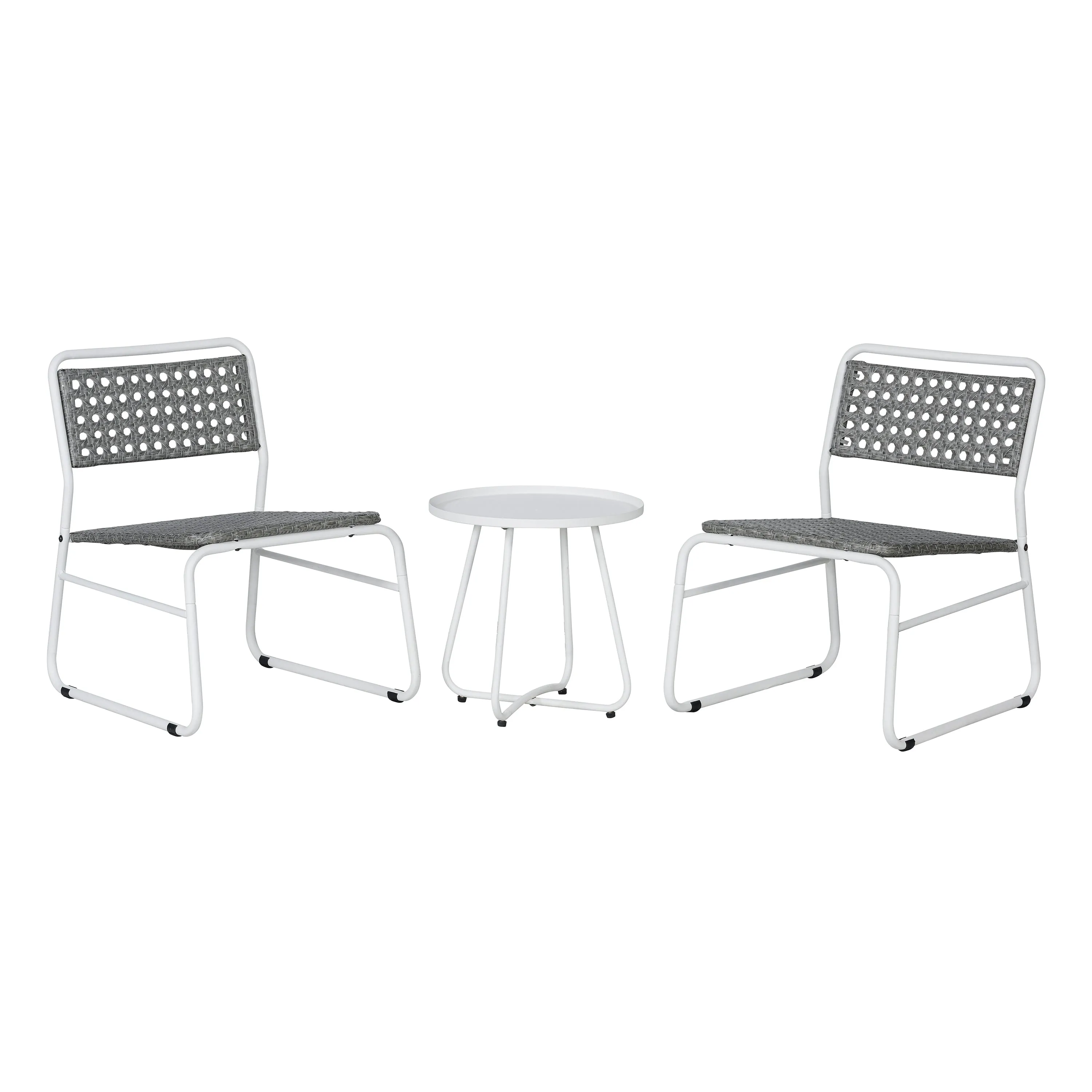 Freja 3-Piece Mid-Century Modern Faux Rattan Conversation Outdoor Patio Set, Black/Brown Jonathan Y Home