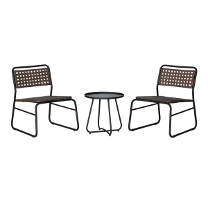 Freja 3-Piece Mid-Century Modern Faux Rattan Conversation Outdoor Patio Set, Black/Brown Jonathan Y Home