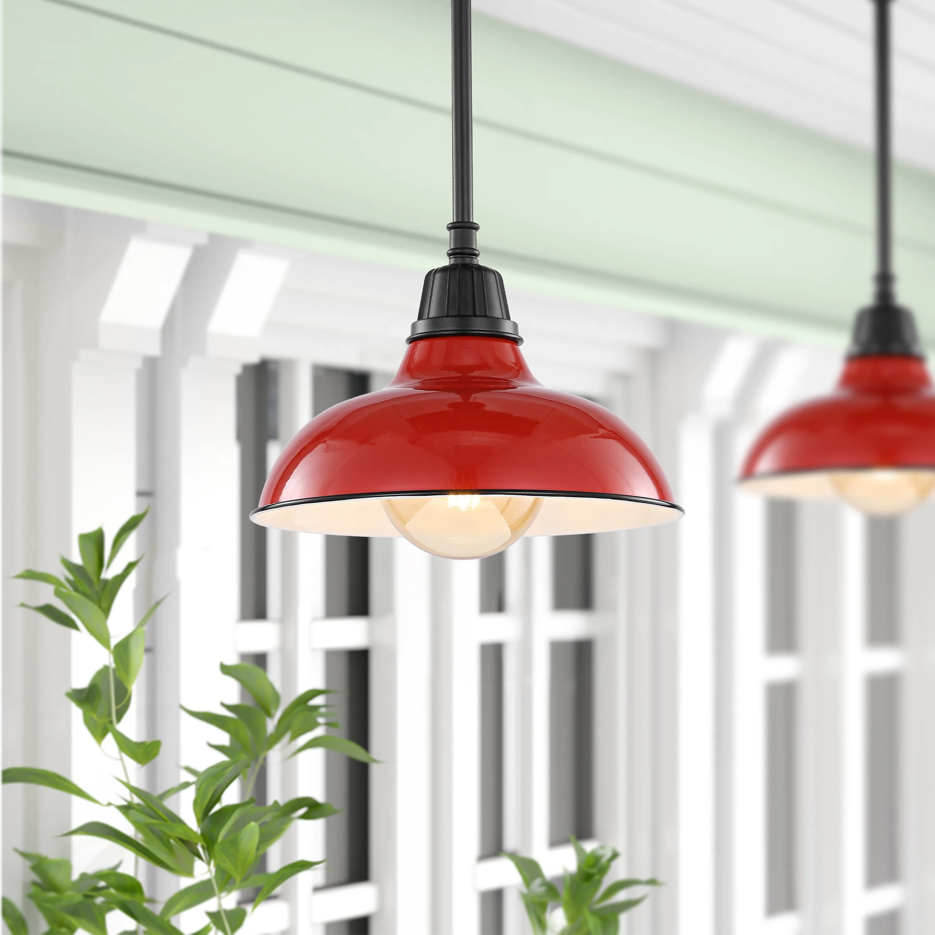 Jasper 12.25" 1-Light Farmhouse Industrial Indoor/Outdoor Iron LED Pendant Jonathan Y Home