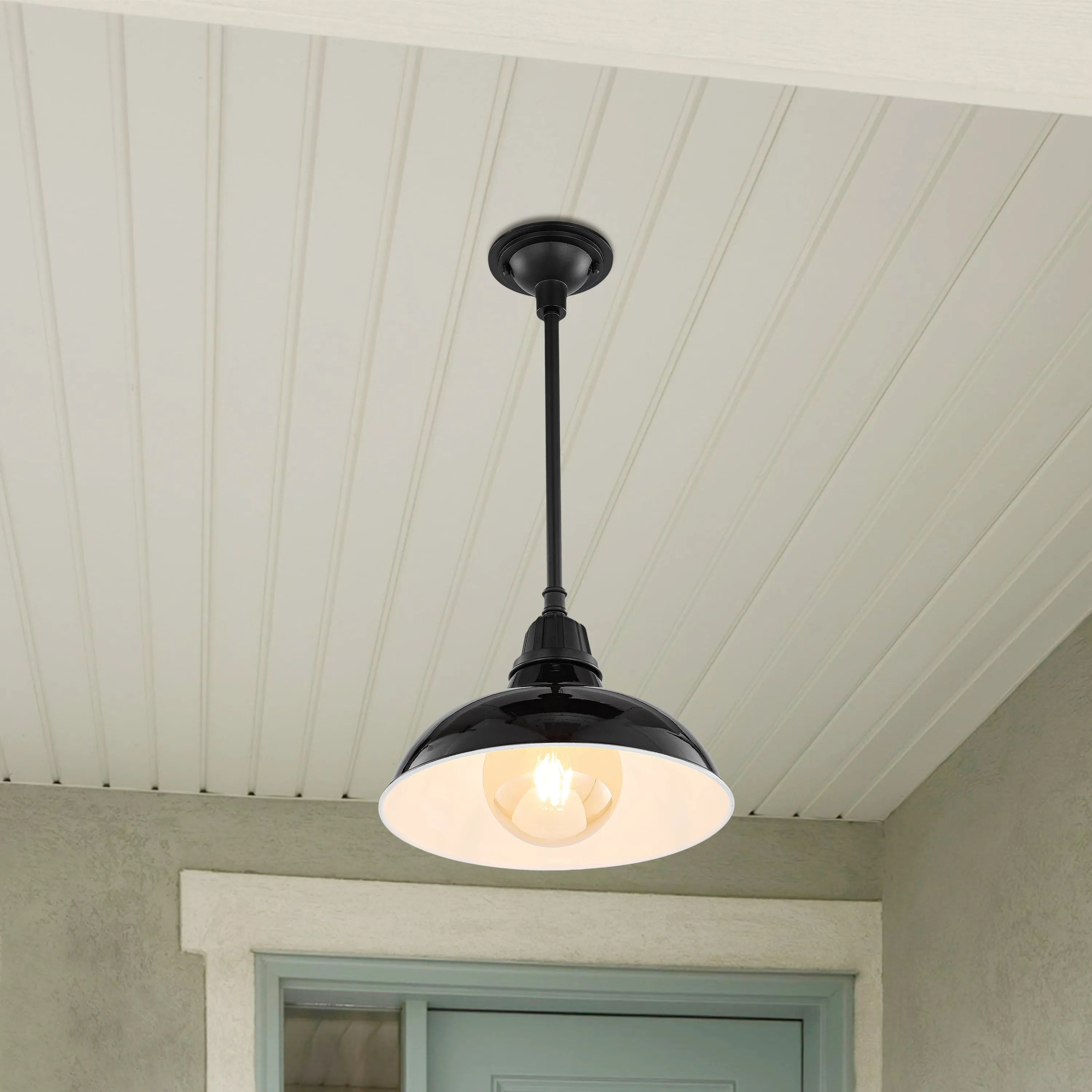 Jasper 12.25" 1-Light Farmhouse Industrial Indoor/Outdoor Iron LED Pendant Jonathan Y Home