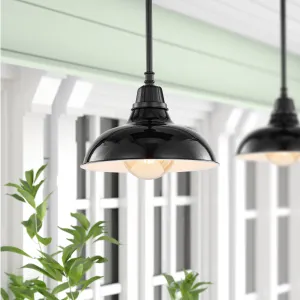 Jasper 12.25" 1-Light Farmhouse Industrial Indoor/Outdoor Iron LED Pendant Jonathan Y Home