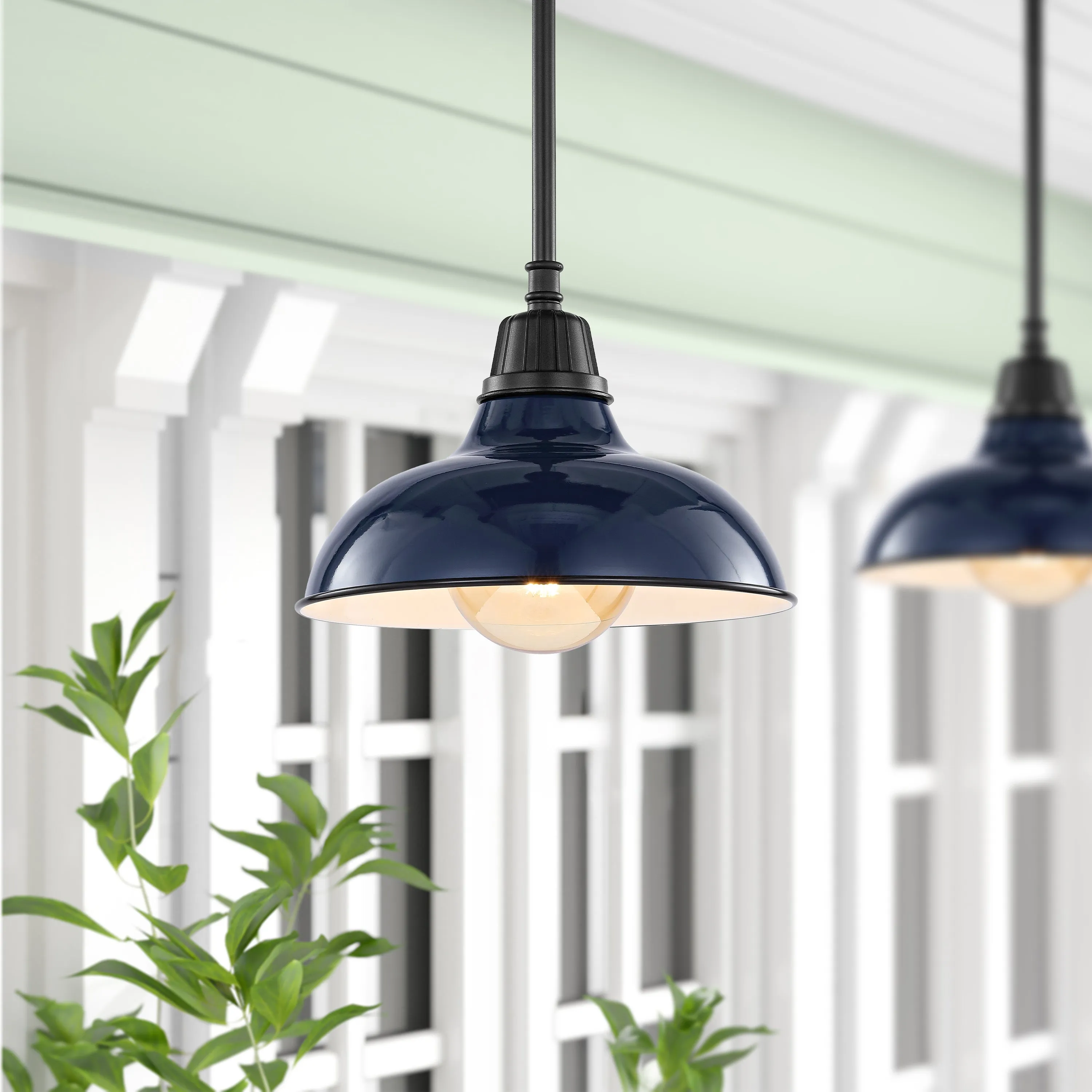 Jasper 12.25" 1-Light Farmhouse Industrial Indoor/Outdoor Iron LED Pendant Jonathan Y Home