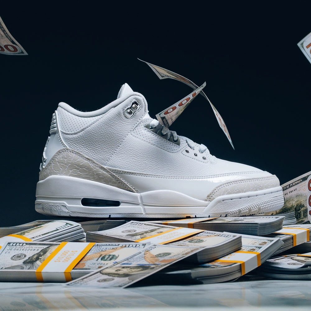 Jordan 3 Retro 'Pure Money' (PS) - White/Metallic Silver Air Jordan Basketball Shoes for Performance