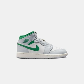 Jordan GS Air Jordan 1 Mid - Summit White /Pine Green / Pure Platinum / Sail Retro basketball sneakers