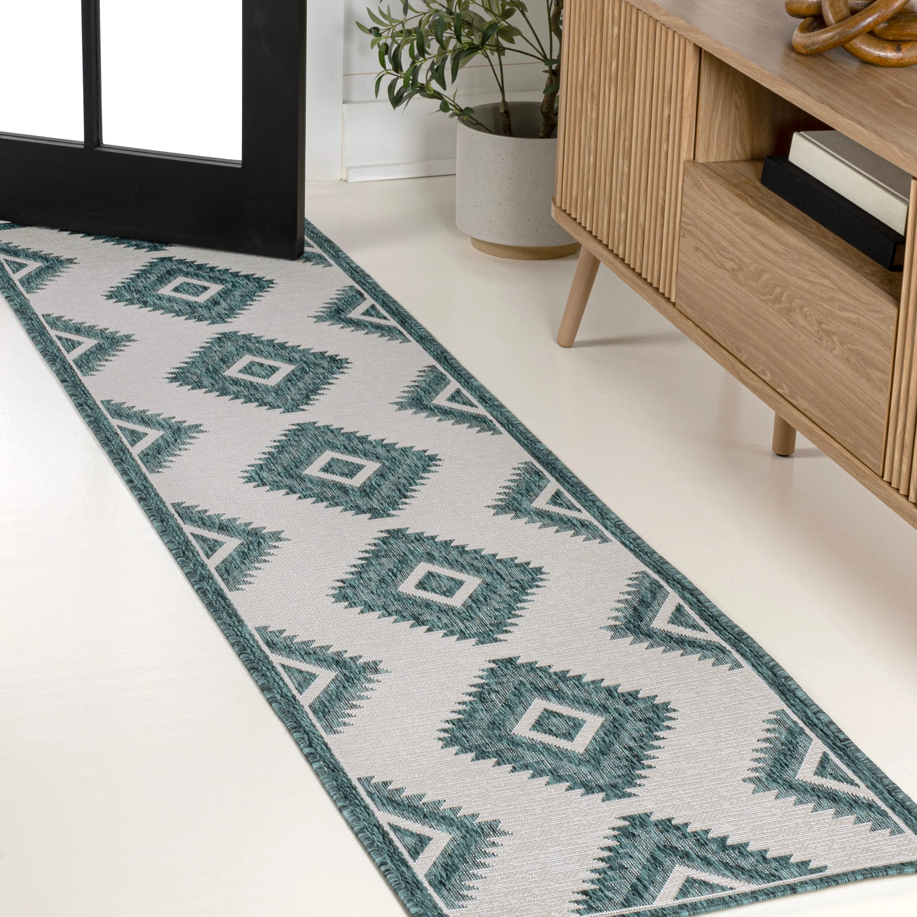 Lior Geometric Moroccan Diamond 2 ft. x 8 ft. Indoor/Outdoor Runner Rug Jonathan Y Home