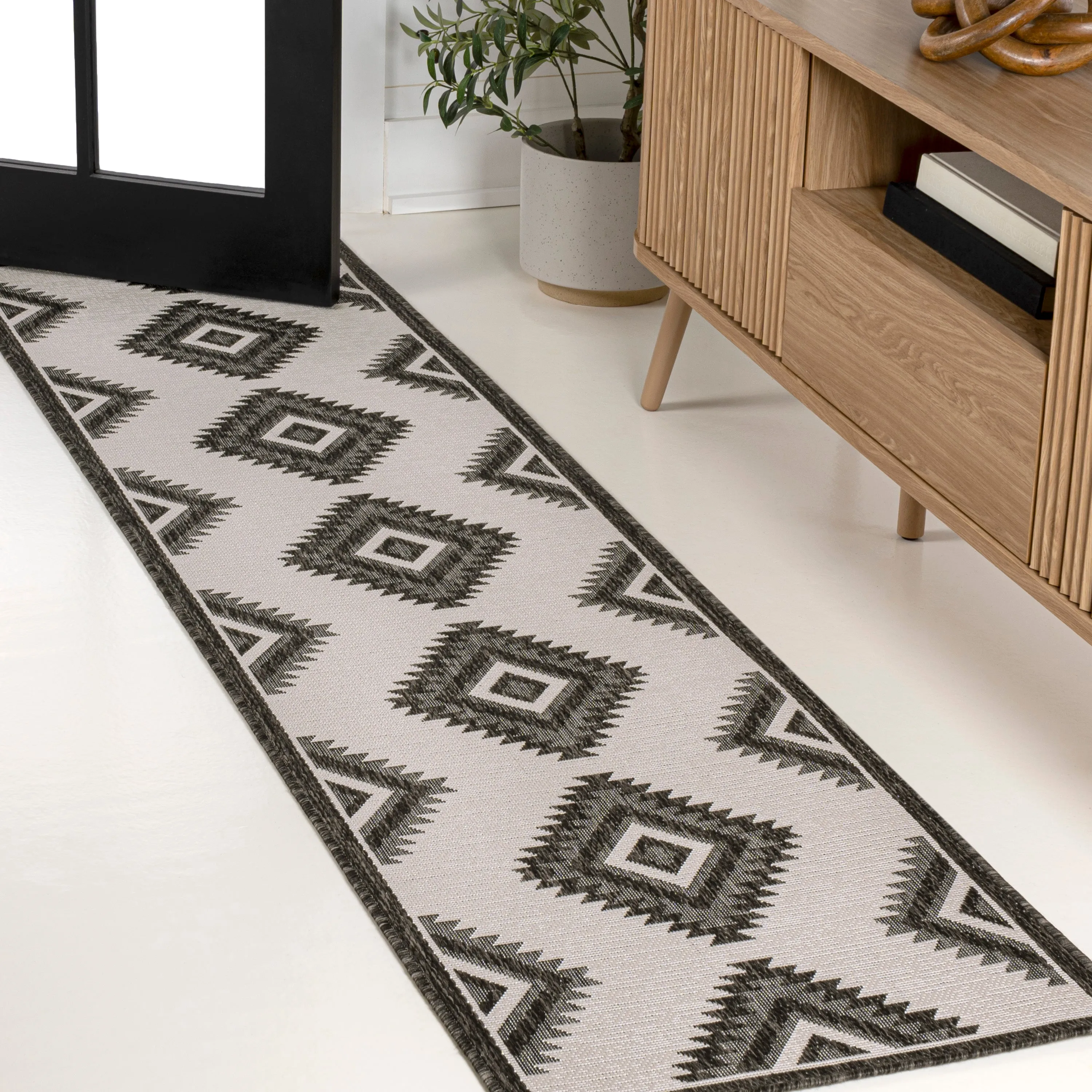 Lior Geometric Moroccan Diamond 2 ft. x 8 ft. Indoor/Outdoor Runner Rug Jonathan Y Home