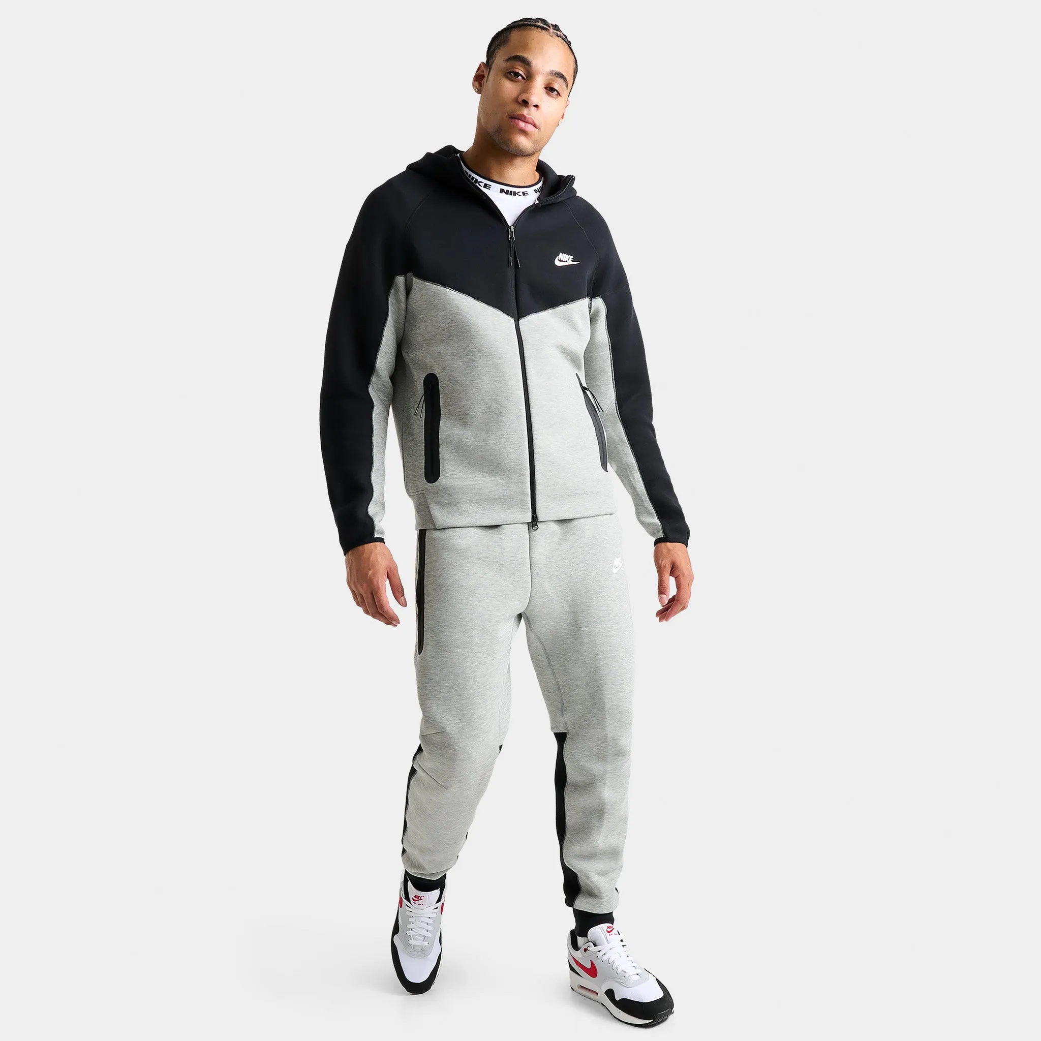 Mens Nike Nike Sportswear Tech Fleece Slim Fit Joggers Dark Grey Heather / Black - White