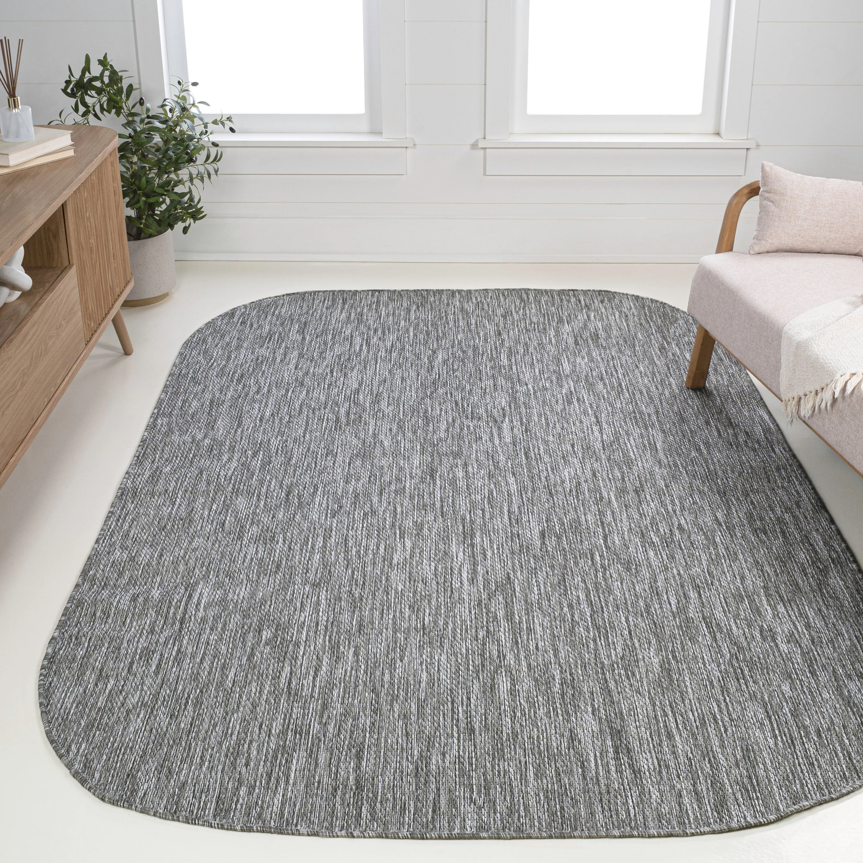 Miles Modern Minimalist Radius Corner Solid Indoor/Outdoor Shaped Area Rug Jonathan Y Home