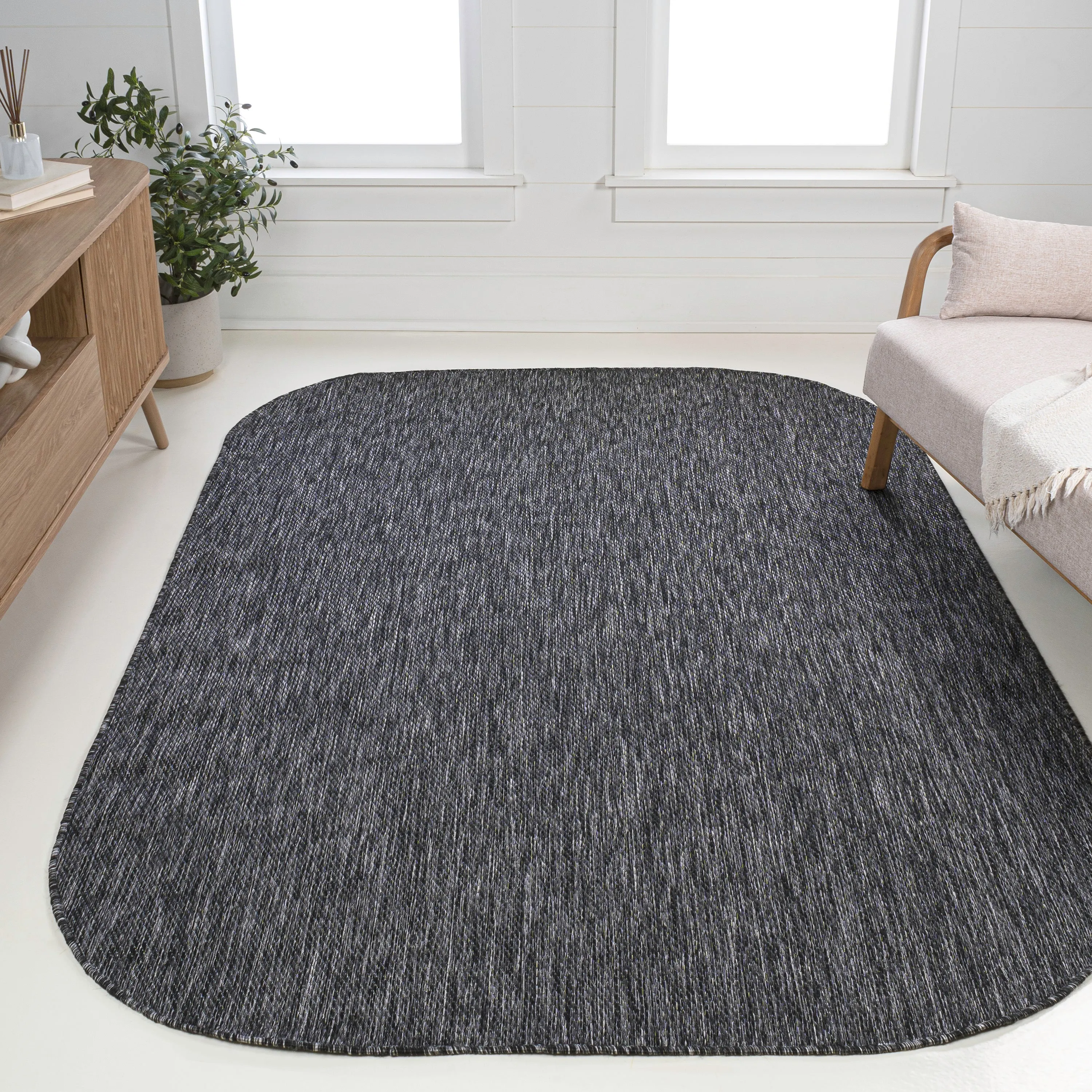 Miles Modern Minimalist Radius Corner Solid Indoor/Outdoor Shaped Area Rug Jonathan Y Home