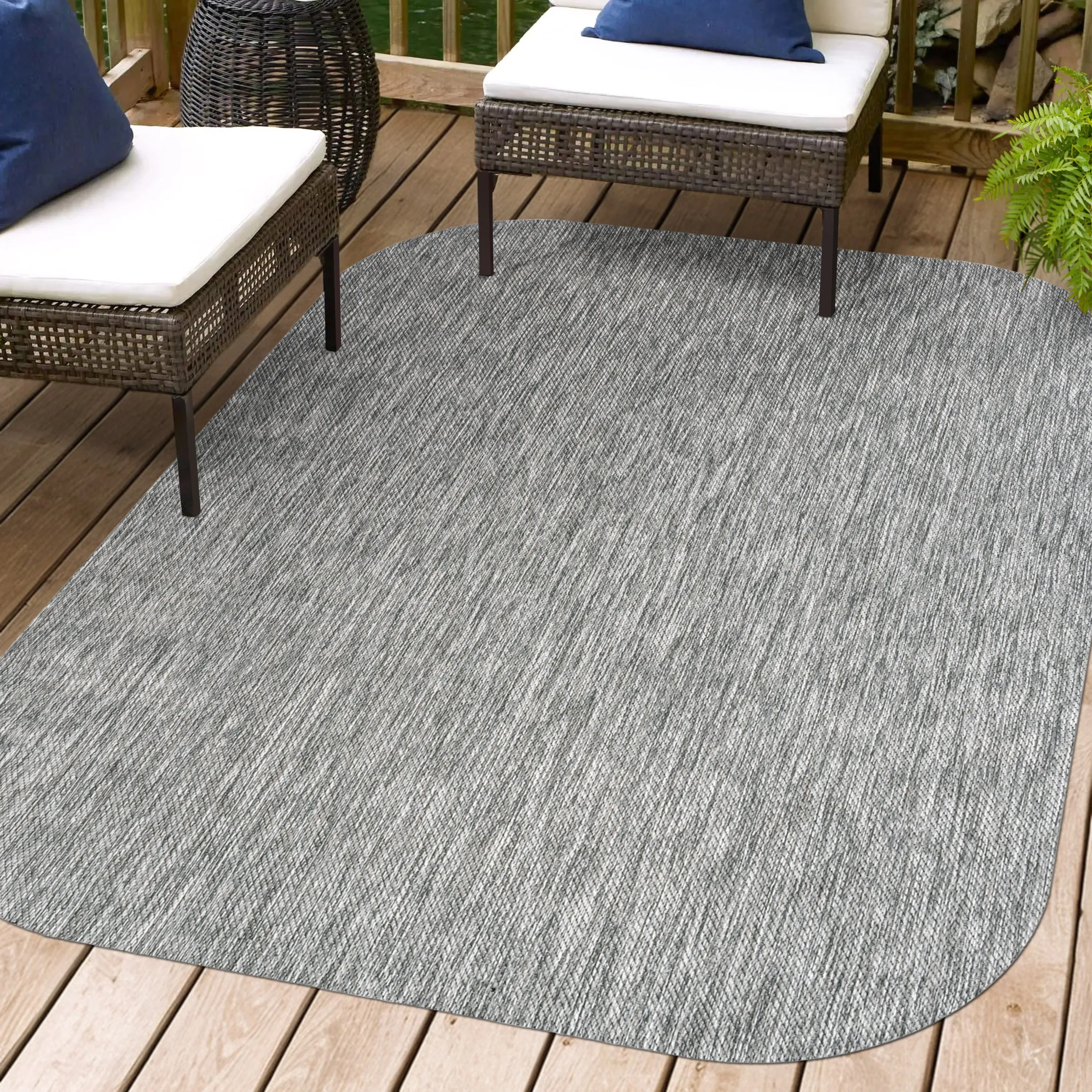 Miles Modern Minimalist Radius Corner Solid Indoor/Outdoor Shaped Area Rug Jonathan Y Home