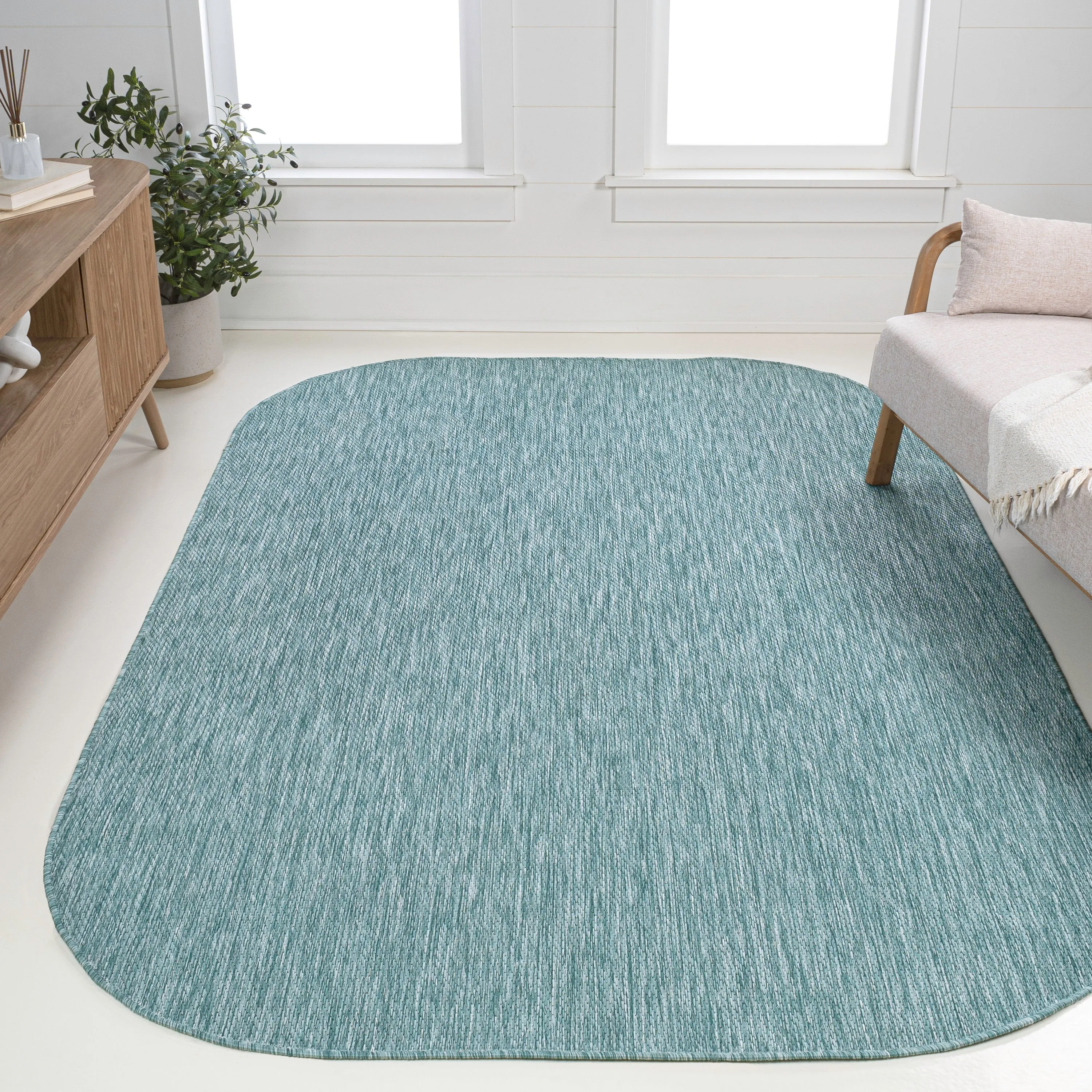 Miles Modern Minimalist Radius Corner Solid Indoor/Outdoor Shaped Area Rug Jonathan Y Home