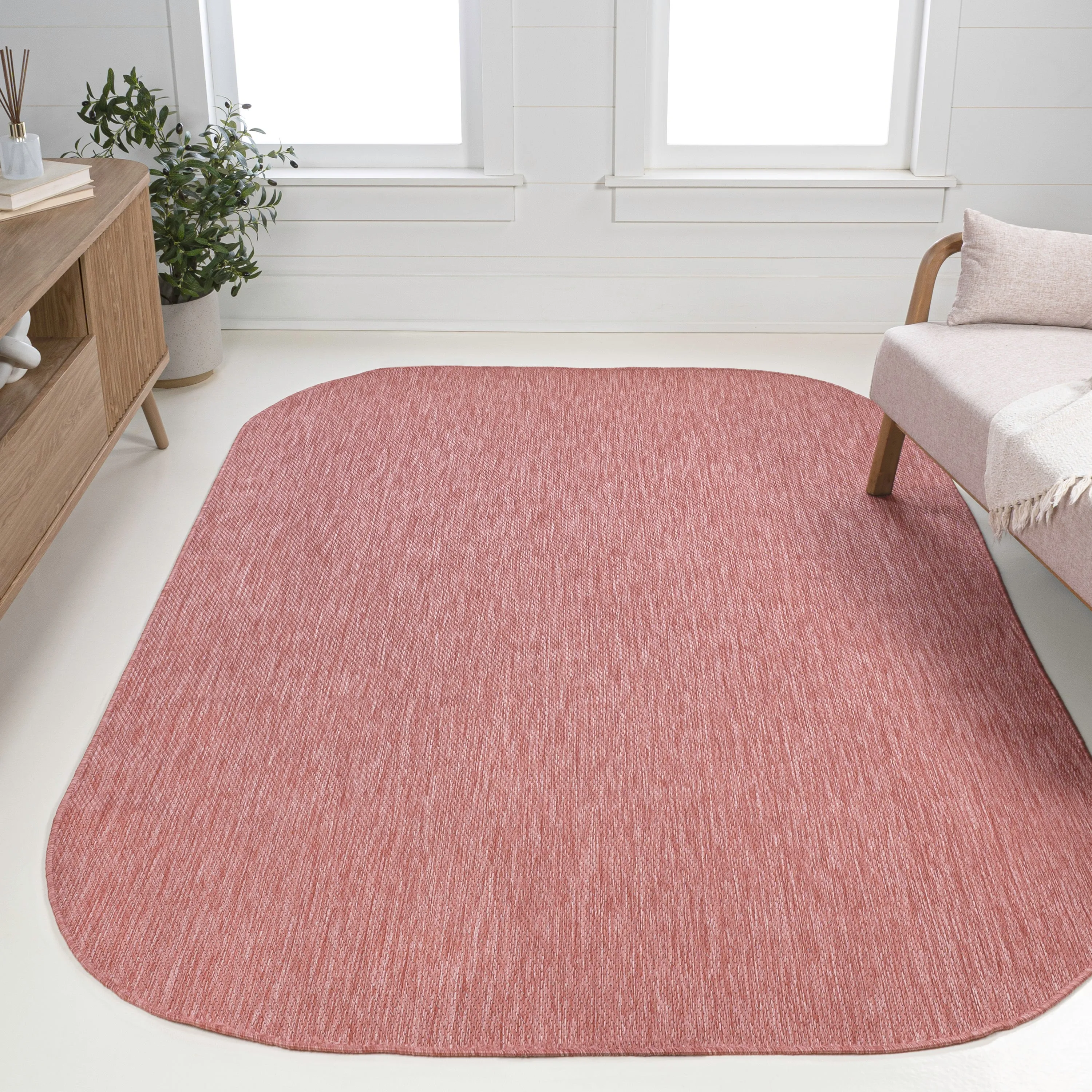 Miles Modern Minimalist Radius Corner Solid Indoor/Outdoor Shaped Area Rug Jonathan Y Home