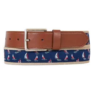Nautica Men's Sailboat Leather Belt Workshirt Blue Nautica